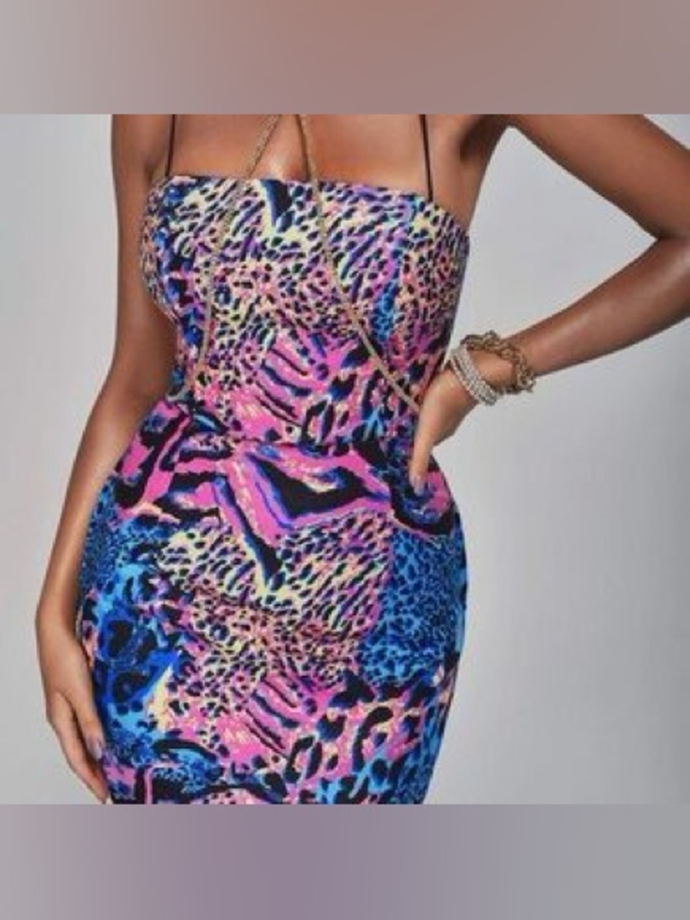 Strapless Multicolor Animal-Print Bodycon Dress
